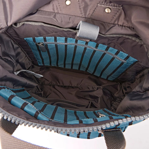 Roka Canfield B Medium Blue Stripe Recycled Canvas Roll-top Backpack