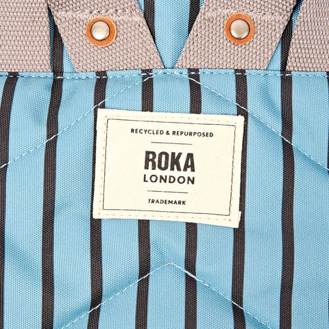 Roka Canfield B Medium Blue Stripe Recycled Canvas Roll-top Backpack