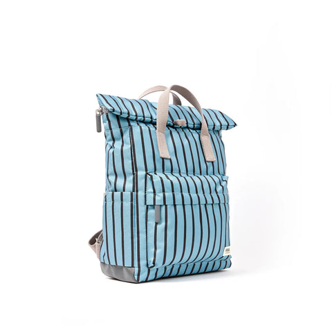 Roka Canfield B Medium Blue Stripe Recycled Canvas Roll-top Backpack