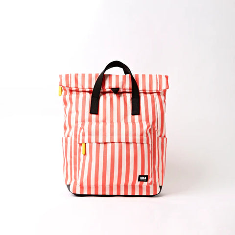 Roka Canfield B Medium Coral Stripe Recycled Nylon Roll-top Backpack