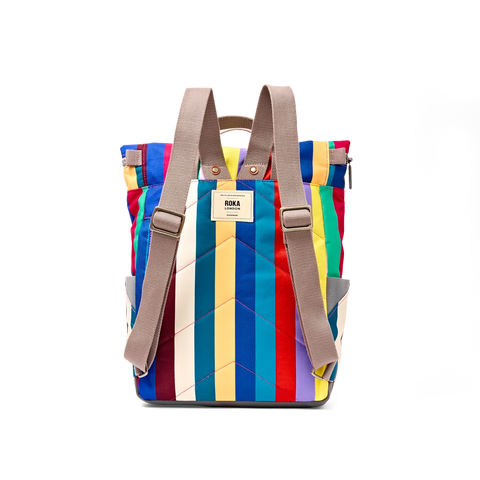 Roka Canfield B Medium Wide Multi Stripe Recycled Canvas Roll-top Backpack