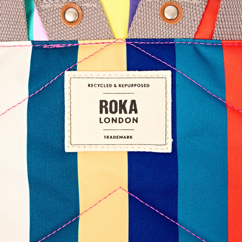 Roka Canfield B Medium Wide Multi Stripe Recycled Canvas Roll-top Backpack