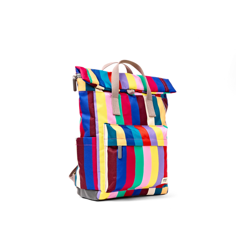 Roka Canfield B Medium Wide Multi Stripe Recycled Canvas Roll-top Backpack