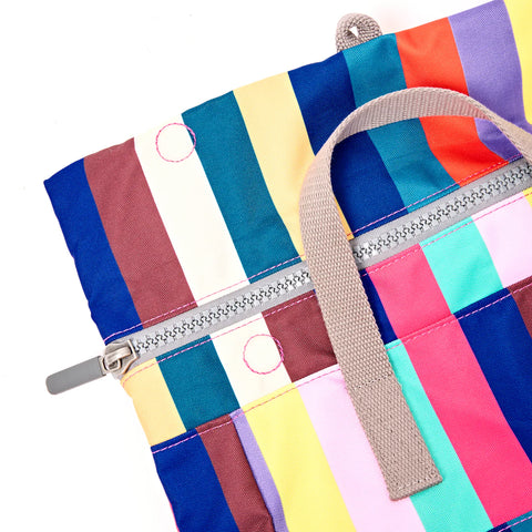 Roka Canfield B Small Wide Multi Stripe Recycled Canvas Roll-top Backpack