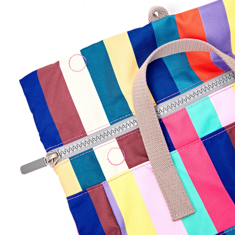Roka Canfield B Medium Wide Multi Stripe Recycled Canvas Roll-top Backpack