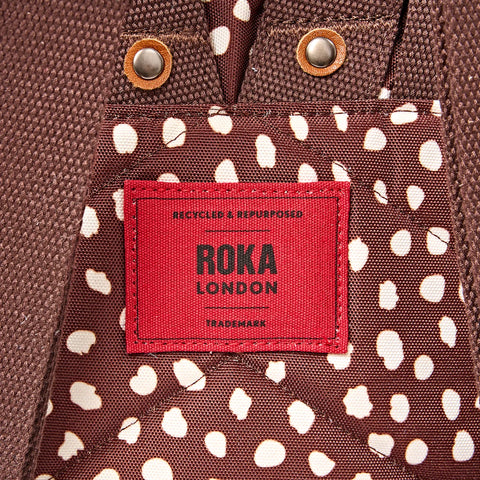Roka Canfield B Small Brown Dot Recycled Canvas Roll-top Backpack