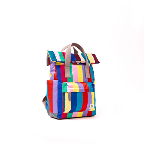 Roka Canfield B Small Wide Multi Stripe Recycled Canvas Roll-top Backpack