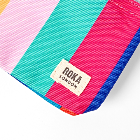 Roka Carnaby Small Wide Multi Stripe Canvas Wallet