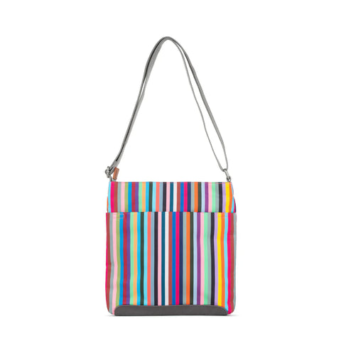 Roka Kennington B Medium Multi Stripe Recycled Canvas Cross Body Bag