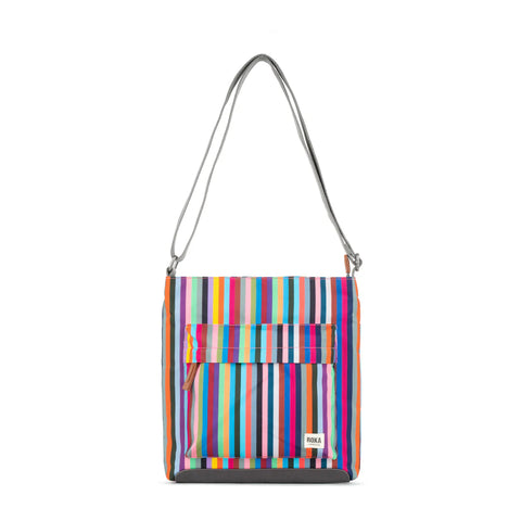 Roka Kennington B Medium Multi Stripe Recycled Canvas Cross Body Bag