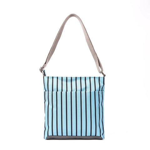Roka Kennington B Medium Blue Stripe Recycled Canvas Cross Body Bag
