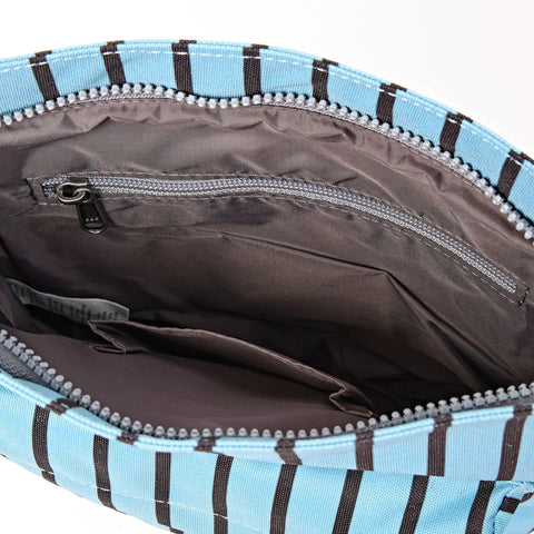Roka Kennington B Medium Blue Stripe Recycled Canvas Cross Body Bag