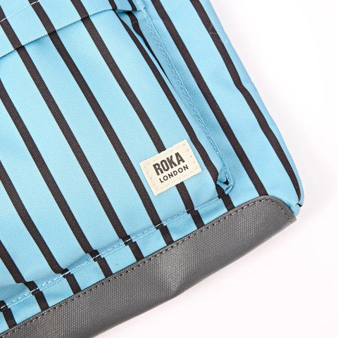 Roka Kennington B Medium Blue Stripe Recycled Canvas Cross Body Bag