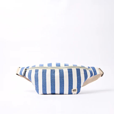 Roka Mill Hill Denim Stripe Recycled Canvas Crossbody Bum Bag