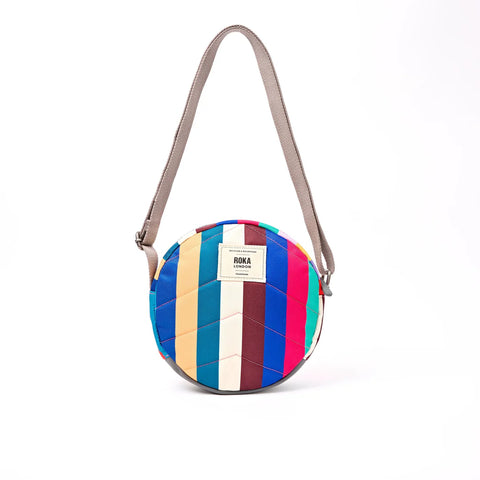 Roka Paddington B Wide Multi Stripe  Recycled Canvas Cross Body Bag