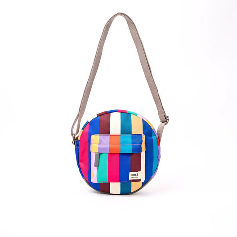 Roka Paddington B Wide Multi Stripe  Recycled Canvas Cross Body Bag