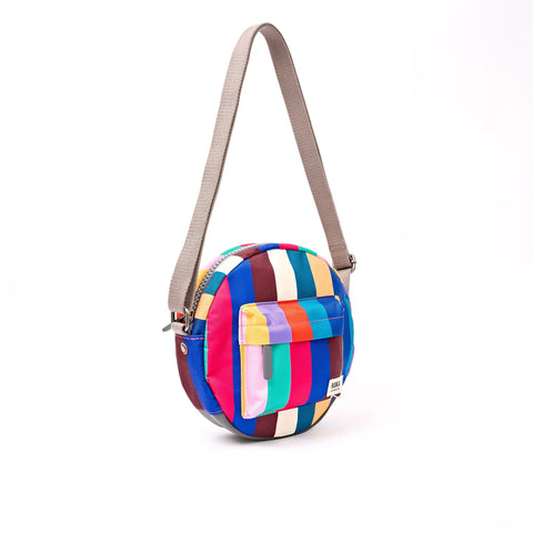Roka Paddington B Wide Multi Stripe  Recycled Canvas Cross Body Bag