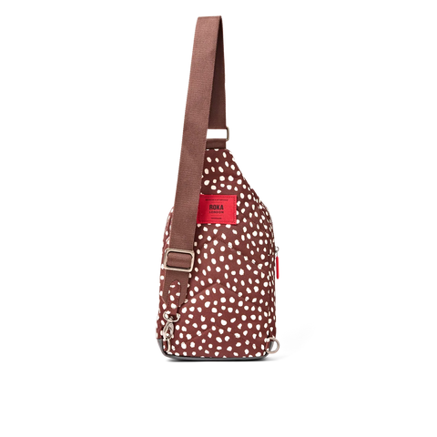 Roka Willesden B Large Sling Brown Dot Recycled Canvas Cross Body Bag