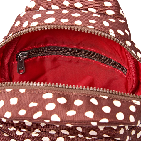 Roka Willesden B Large Sling Brown Dot Recycled Canvas Cross Body Bag