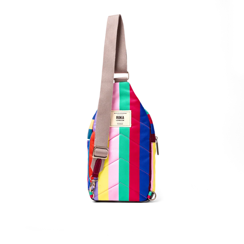 Roka Willesden B Large Sling Wide Multi Stripe Recycled Canvas Cross Body Bag