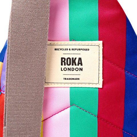 Roka Willesden B Large Sling Wide Multi Stripe Recycled Canvas Cross Body Bag