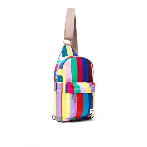 Roka Willesden B Large Sling Wide Multi Stripe Recycled Canvas Cross Body Bag