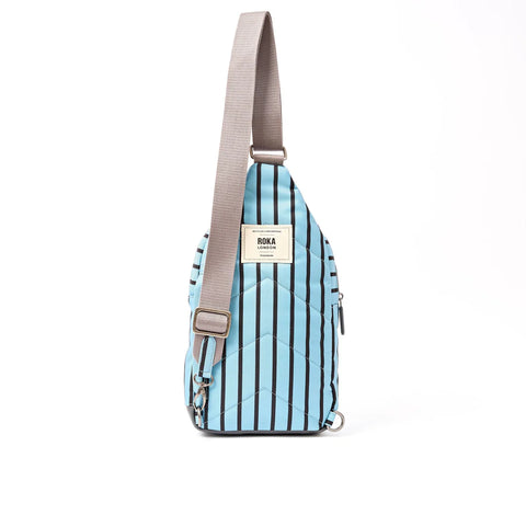 Roka Willesden B Large Sling Blue Stripe Recycled Nylon Cross Body Bag