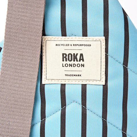 Roka Willesden B Large Sling Blue Stripe Recycled Nylon Cross Body Bag