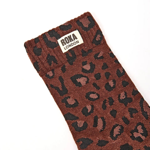 Roka Wimbledon Mini Leopard Womens Organic Cotton Super Comfy Stylish Crew Socks