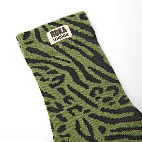 Roka Wimbledon Mixed Animal Artichoke Womens Organic Cotton Super Comfy Stylish Crew Socks