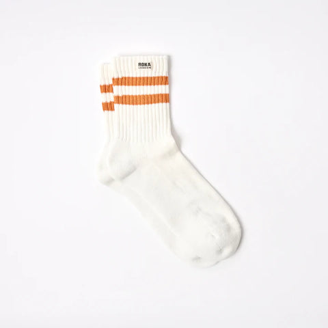 Roka Windsor Burnt Orange Mens Organic Cotton Super Comfy Stylish Stripe Crew Socks