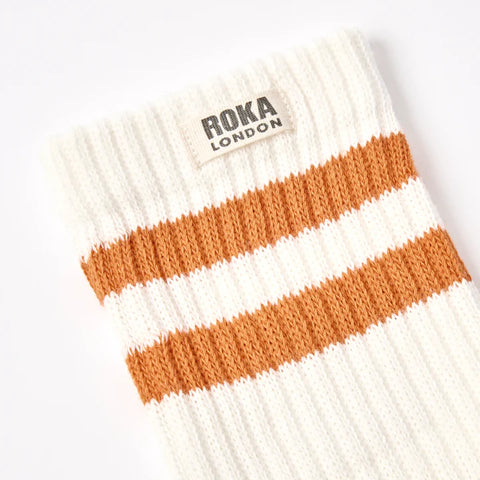 Roka Windsor Burnt Orange Mens Organic Cotton Super Comfy Stylish Stripe Crew Socks