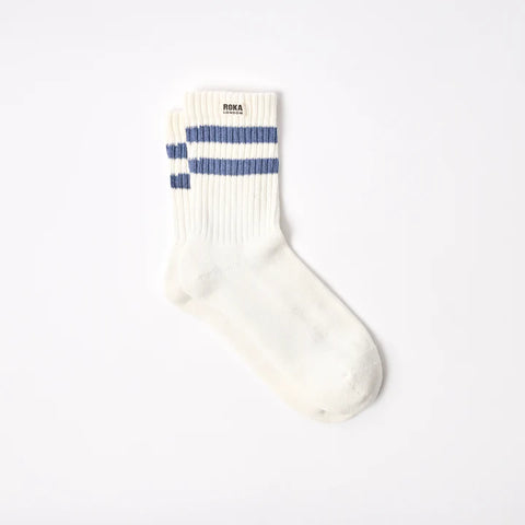 Roka Windsor Coastal Blue Mens Organic Cotton Super Comfy Stylish Stripe Crew Socks