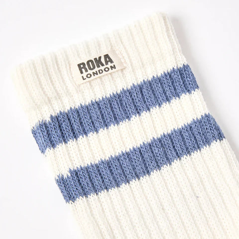 Roka Windsor Coastal Blue Mens Organic Cotton Super Comfy Stylish Stripe Crew Socks