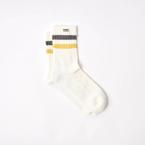 Roka Windsor Faded Black/Summer Yellow Mens Organic Cotton Super Comfy Stylish Stripe Crew Socks