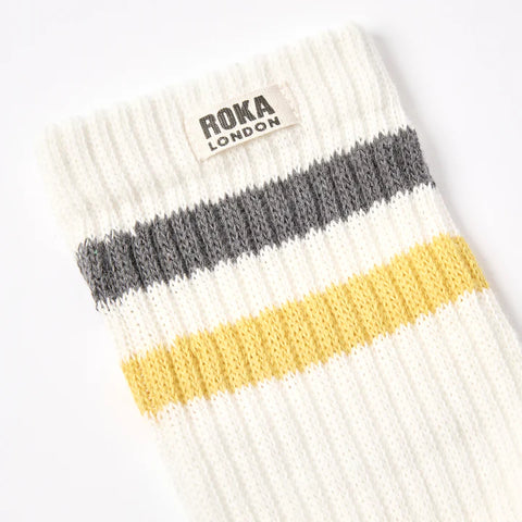 Roka Windsor Faded Black/Summer Yellow Mens Organic Cotton Super Comfy Stylish Stripe Crew Socks