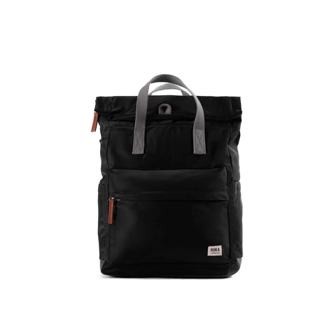 Roka Canfield B Medium Black Recycled Nylon Roll-top Backpack