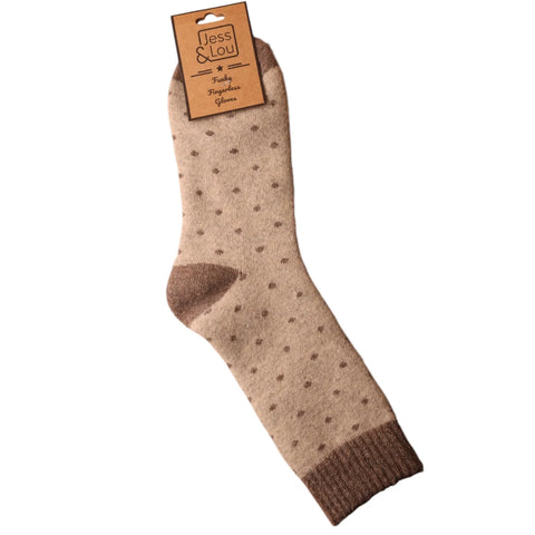 Jess And Lou Cappuccino Dots Cosy Ribbed Super Soft Wool Blend Socks