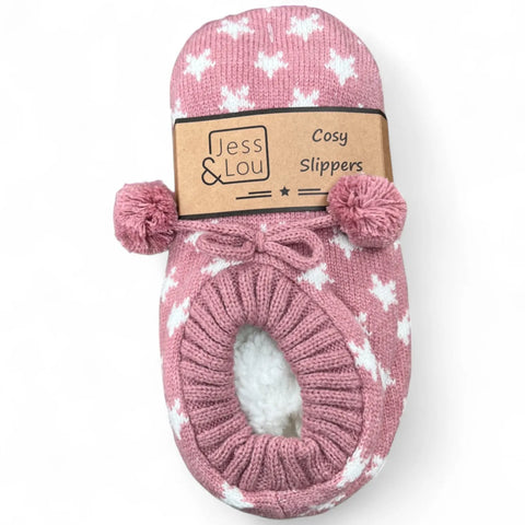 Jess And Lou Pink & White Star Cozy Slippers - Stylish And Comfortable Footwear For Year-Round Relaxation