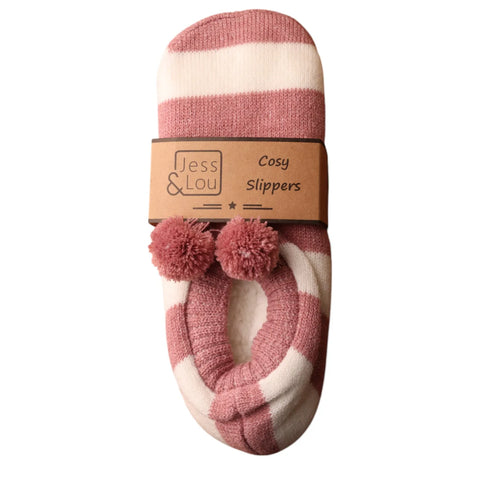 Jess And Lou Pink & White Stripe Cozy Slippers - Stylish And Comfortable Footwear For Year-Round Relaxation