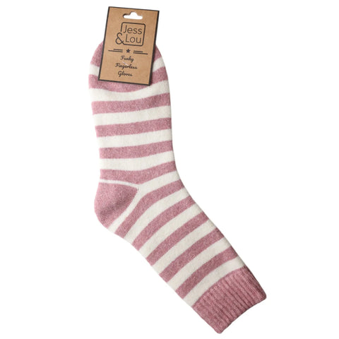 Jess And Lou Pink Stripe Cosy Ribbed Super Soft Wool Blend Socks