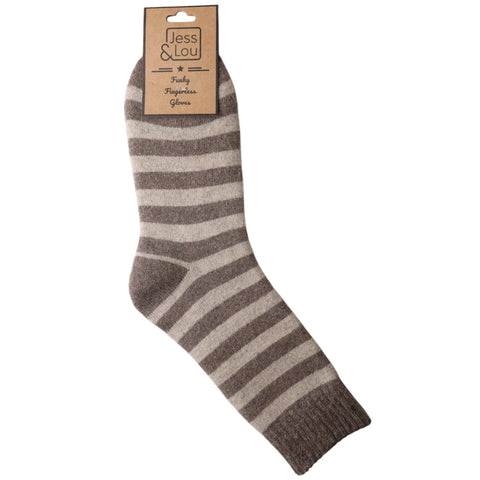 Jess And Lou Cappuccino Stripe Cosy Ribbed Super Soft Wool Blend Socks