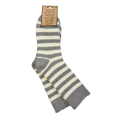Jess And Lou Grey Stripe Cosy Ribbed Super Soft Wool Blend Socks
