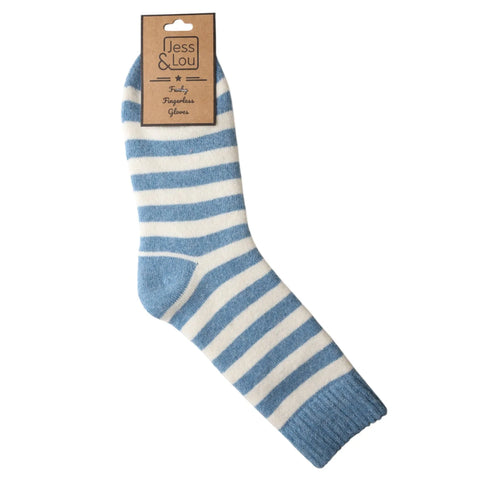 Jess And Lou Cornflower Stripe Cosy Ribbed Super Soft Wool Blend Socks