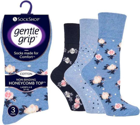 Gentle Grip Womens Cotton Rich Non Binding HoneyComb Loose Top Socks