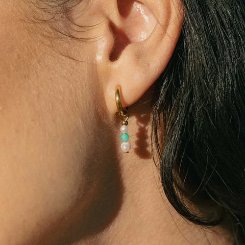 Pineapple Island SSE008 Freshwater Pearl & Blue Gemstone Huggie Hoop Earrings