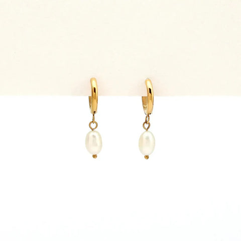 Pineapple Island ASRESSE001 Pearl Drop Huggie Hoop Earrings