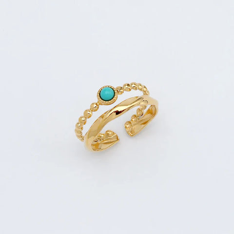 Pineapple Island SSR003 Turquoise Stone Double Ring