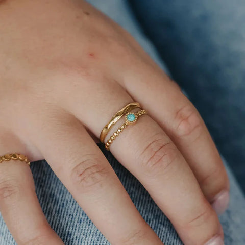 Pineapple Island SSR003 Turquoise Stone Double Ring