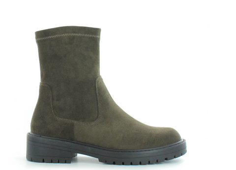 Ella Jade Olive Faux Suede Womens Chunky Stretch Ankle Boots